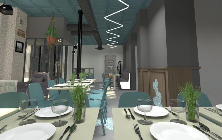 Vue 3D réalisé dans le cadre de l'étude d'un projet d'architecture commerciale en région de Bruxelles-Capitale