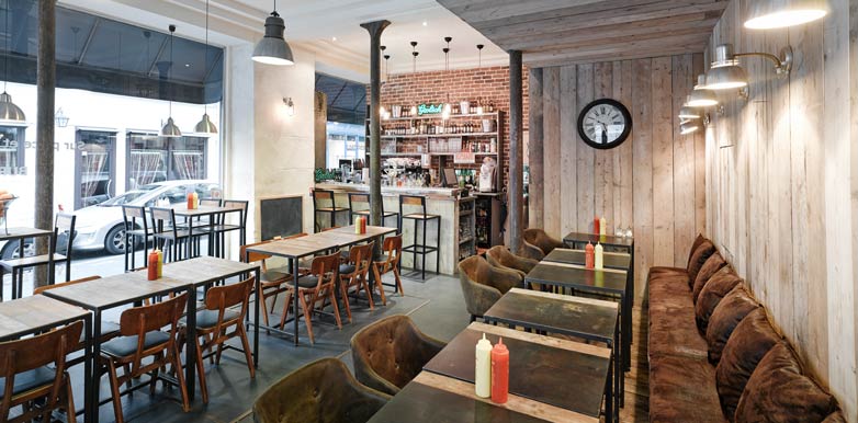 Aménagement d'un restaurant à burgers par un architecte commercial en région de Bruxelles-Capitale