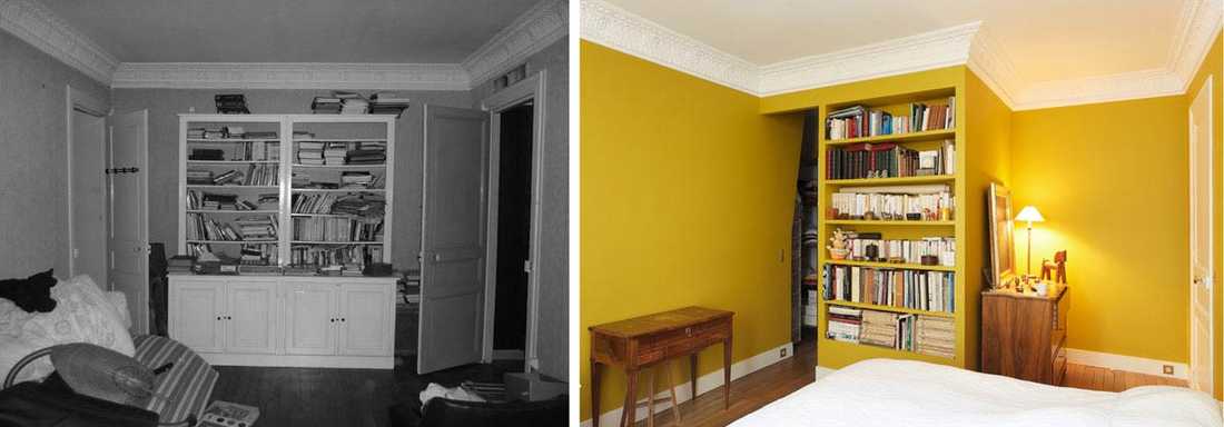 Avant - aprés salon d'un appartement aprés renovation par un architecte d'intérieur à Bruxelles