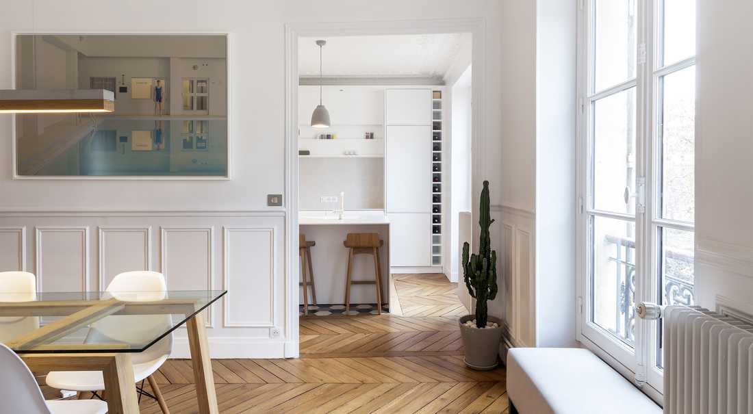 Aménagement d'un cuisine ouverte dans un salon par un architecte à Bruxelles