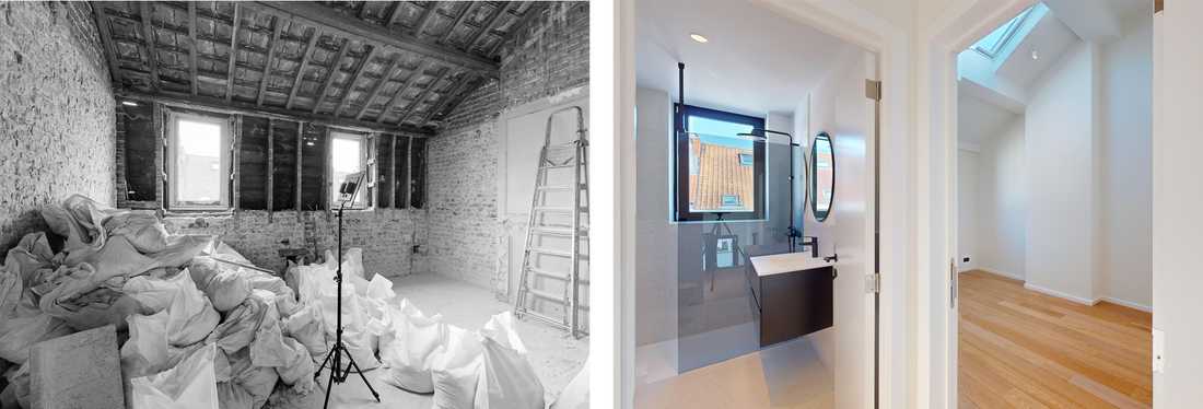 Avant - Après : Salle de bain aménagée sous les combles par un architecte d'intérieur