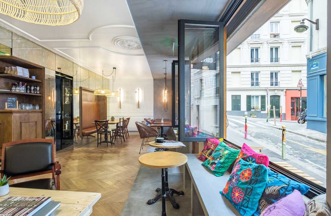 Aménagement d'un café chic par un architecte spécialiste de l'architecture commerciale à Bruxelles