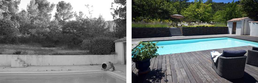 Avant-après : relooking d'un jardin avec piscine par un paysagiste à Bruxelles