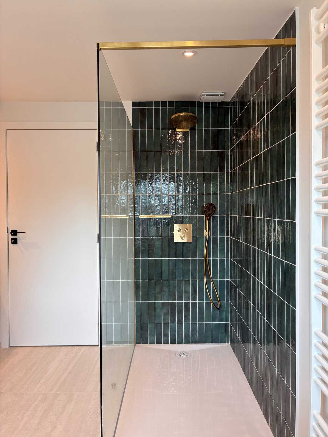 Cabine de douche avec zellige vert foncé
