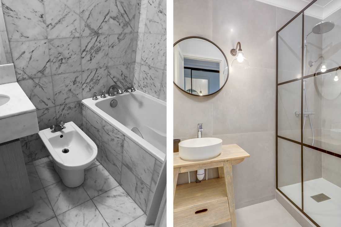 Avant - après : Rénovation d'une salle de bain par un architecte d'intérieur en région bruxelloise