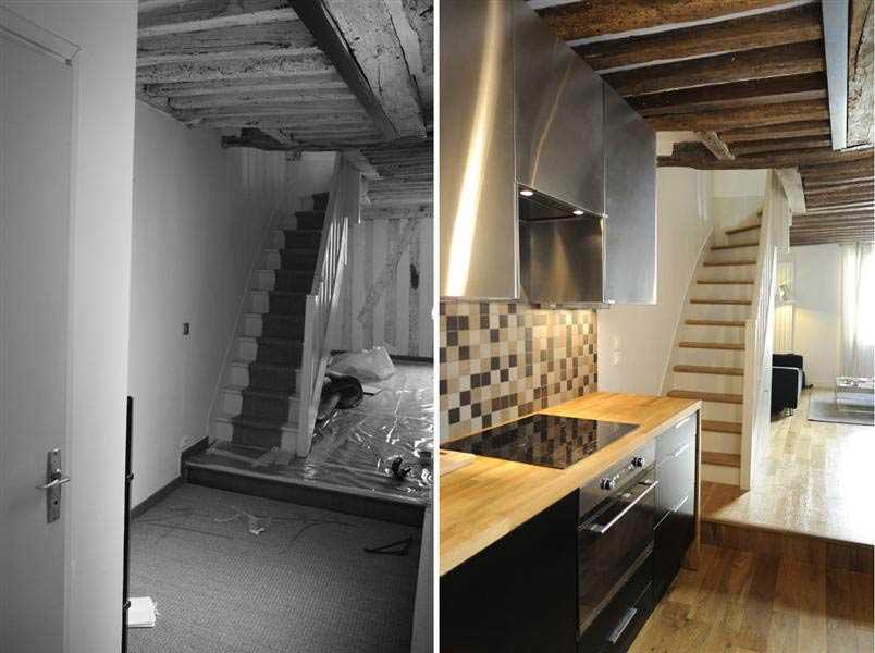 Aménagement d'une cuisine ouverte dans un duplex en région bruxelloise