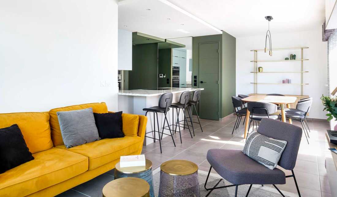Interior design of the living room of a new apartment in Brussels