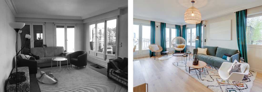 Avant - après : Aménagement du salon d'un appartement des années 60 par un architecte d'intérieur à Bruxelles