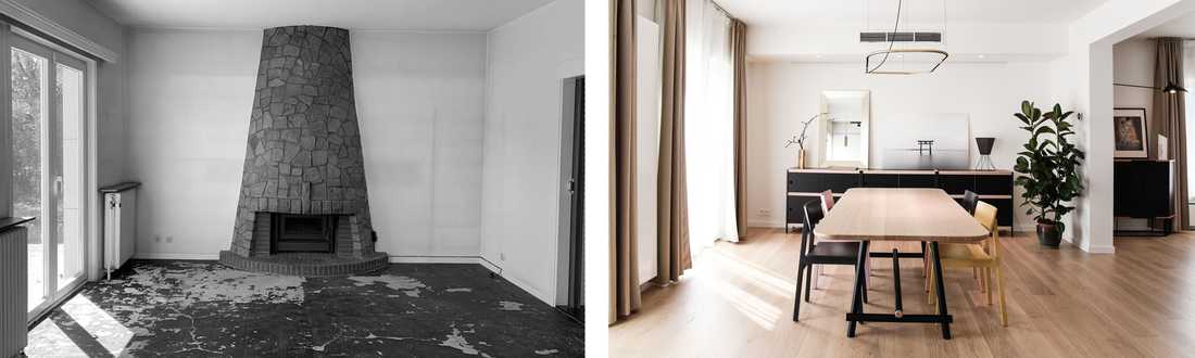 Avant-Après : Suppression d'une cheminée dans la salle à manger