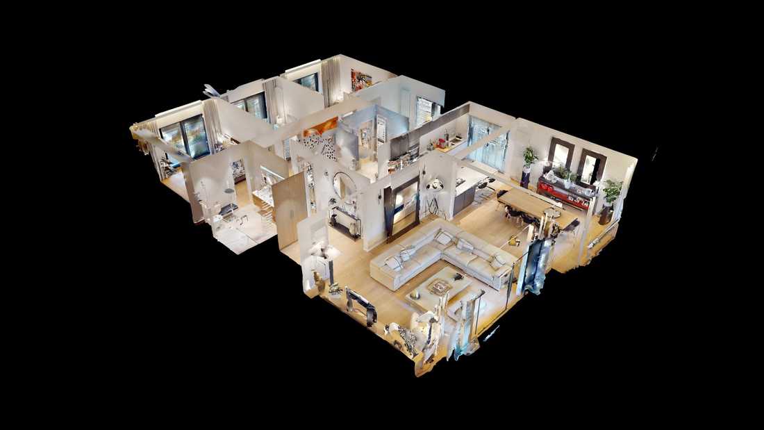 Vue 3D de la rénovation d'un appartement des années 70 à Uccle